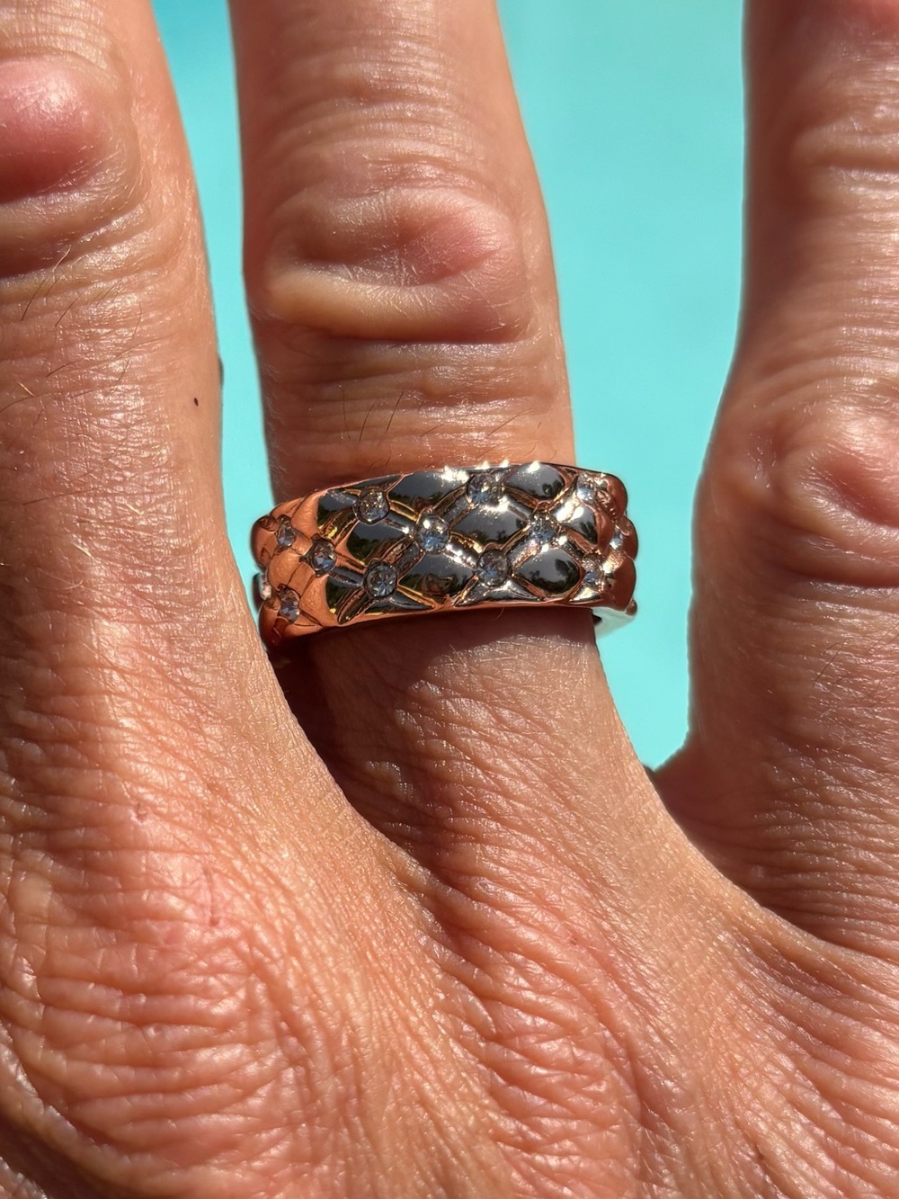 Park Lane Tawny Rose Gold Quilted Ring with Sparkling Accents
